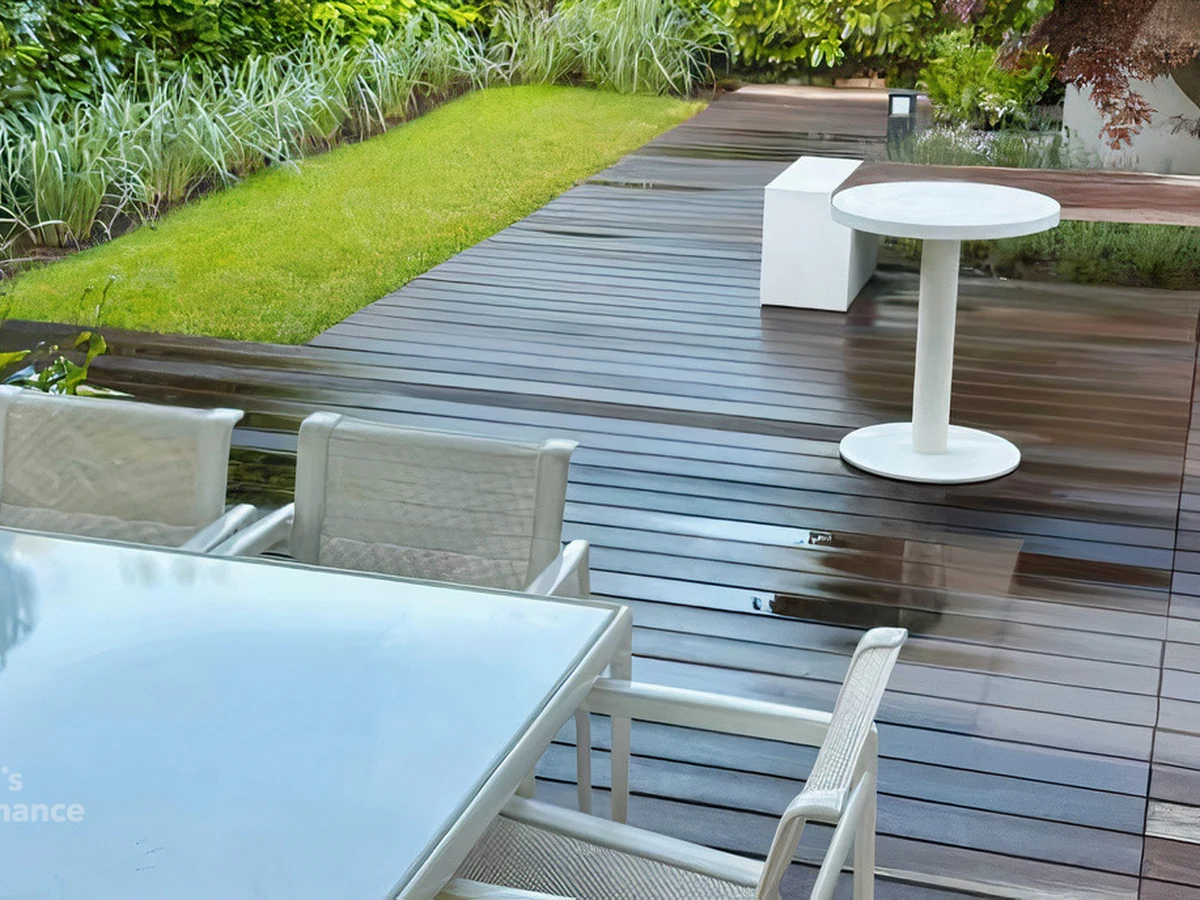 Deck painting on a modern garden deck in Cambridge by Cambridge Decorators, professional painters