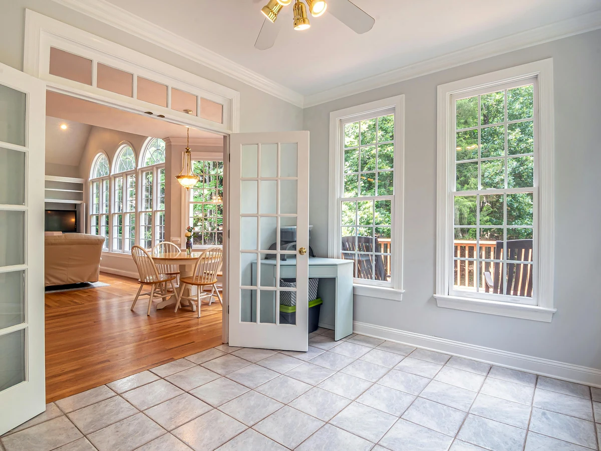 door-painting-bright-interior-french-cambridge-decorators Door painting on bright interior French doors in Cambridge by Cambridge Decorators