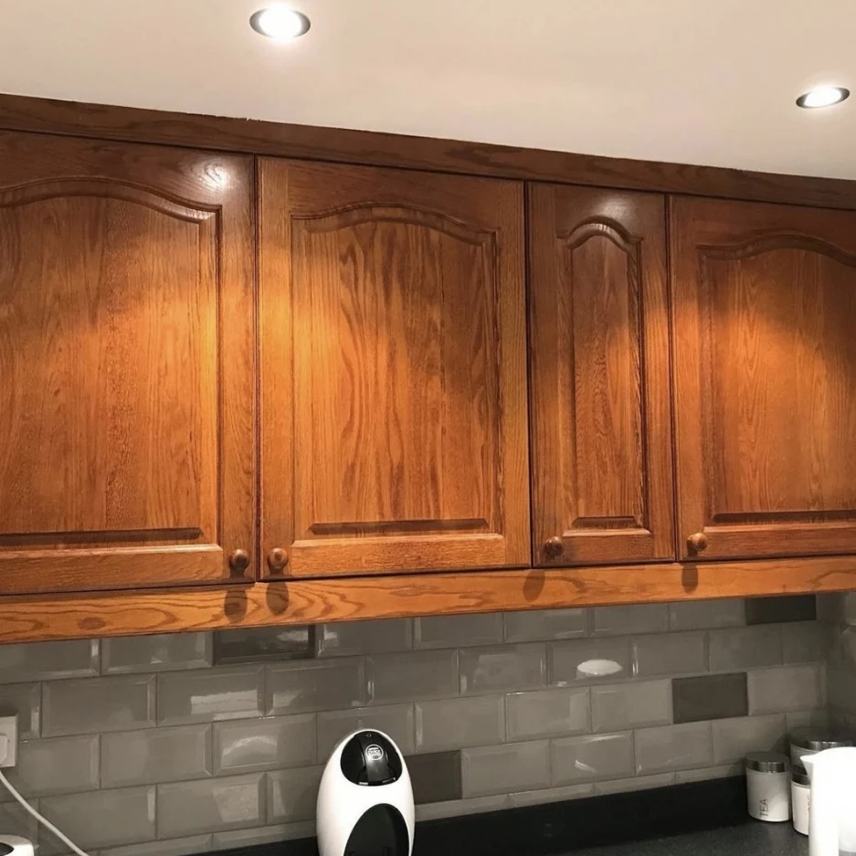 Before kitchen cabinet painting — original oak cabinets, Cambridge — Cambridge Decorators