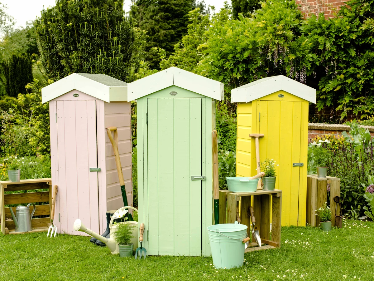 Three colourful painted garden sheds in Cambridge by Cambridge Decorators